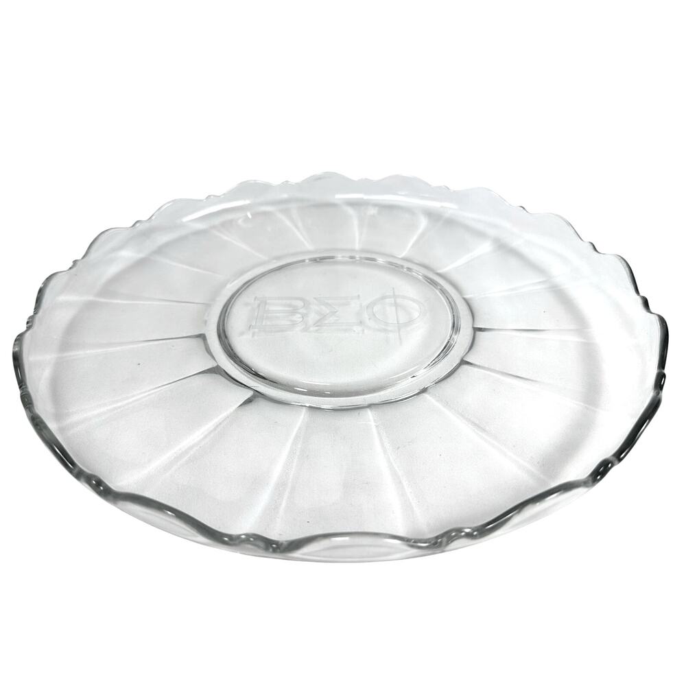 Beta Sigma Omicron Monogrammed Clear Crystal Scalloped Rim Serving Platter-Rare!